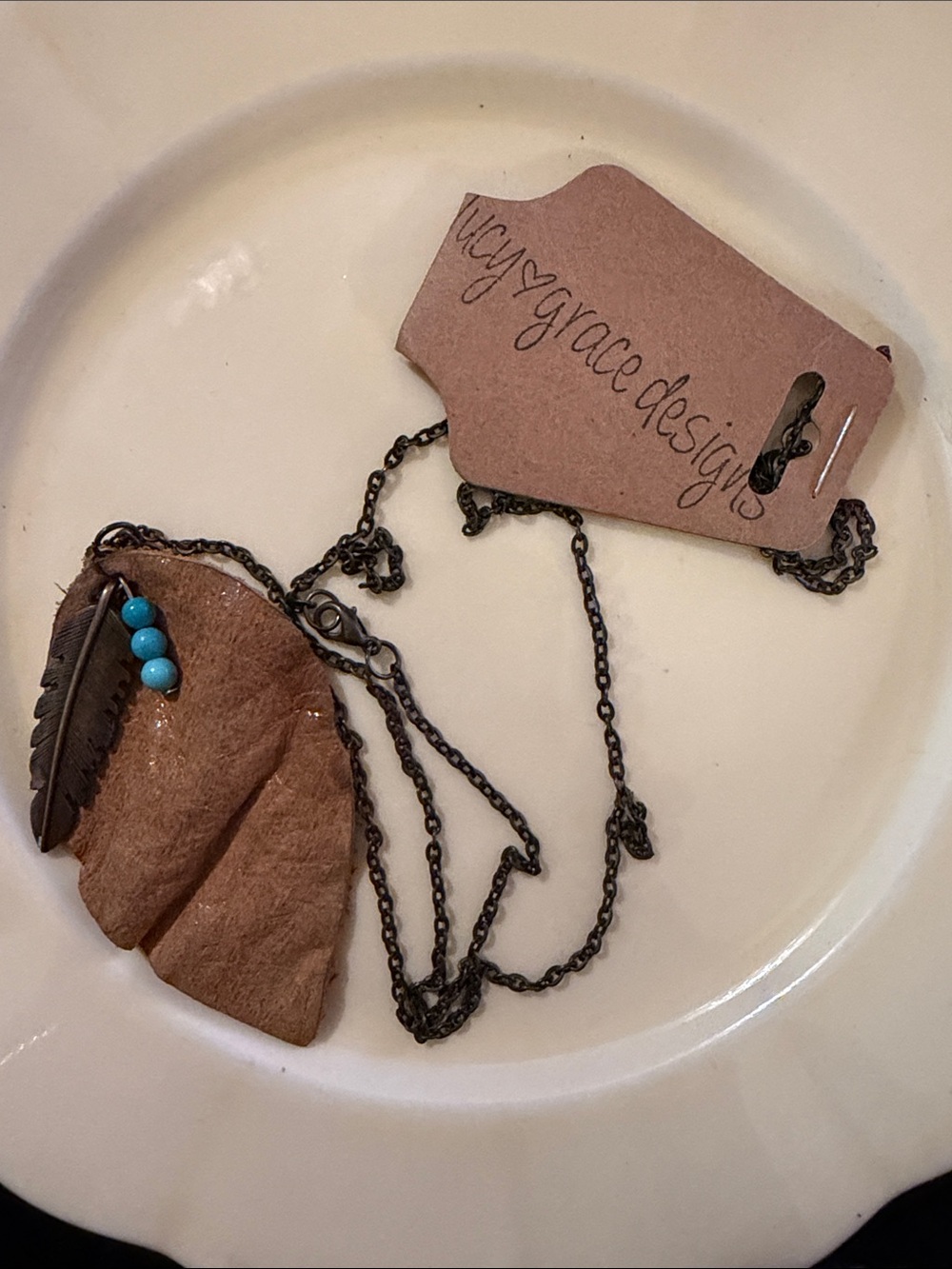 Lucy and Grace Designs Feather and Turquoise Necklace